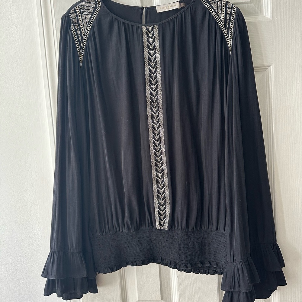 Ramy Brook long sleeve embroidered top with flare cuffs and ruffles
